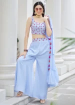 Sky Blue Crop Top Palazzo with Shrug