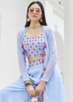 Sky Blue Crop Top Palazzo with Shrug