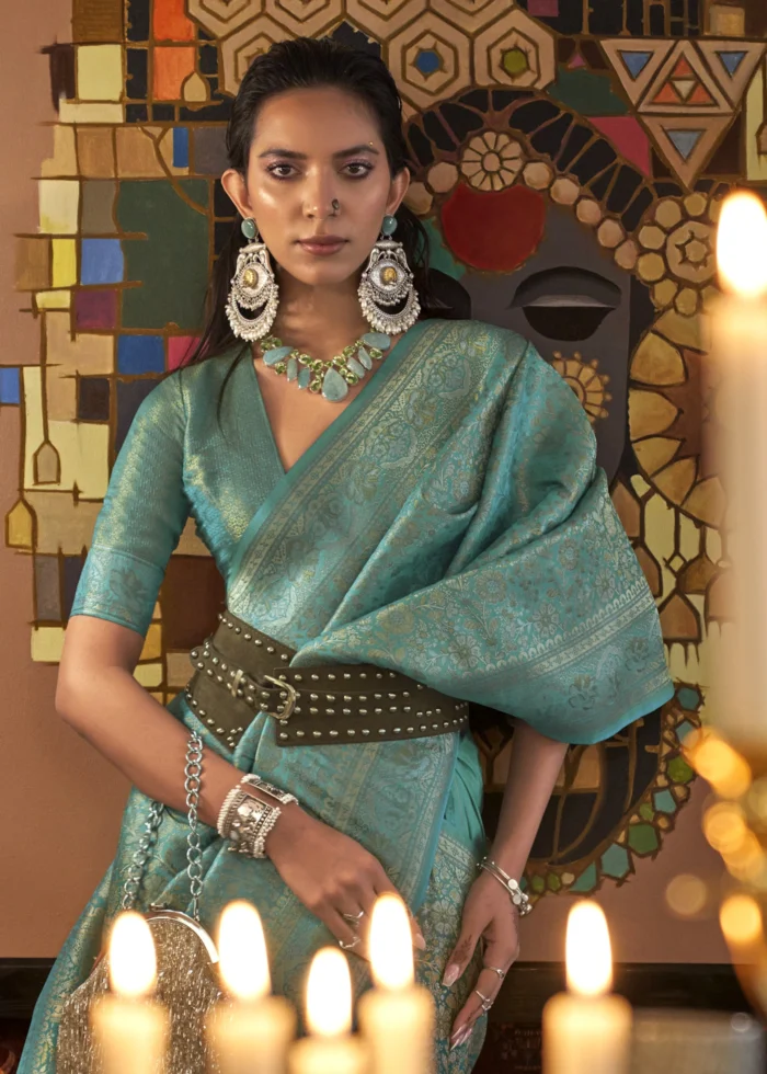 Teal Blue Kanjivaram Saree