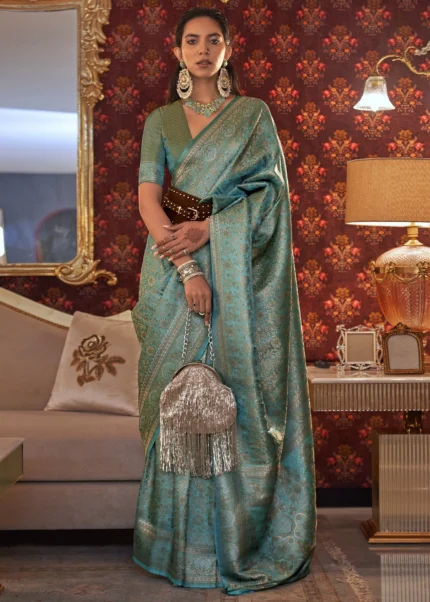 Teal Blue Kanjivaram Saree