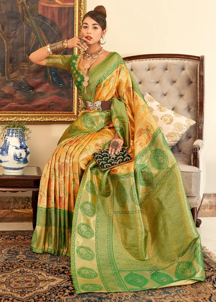 Yellow & Green Kanjivaram Saree