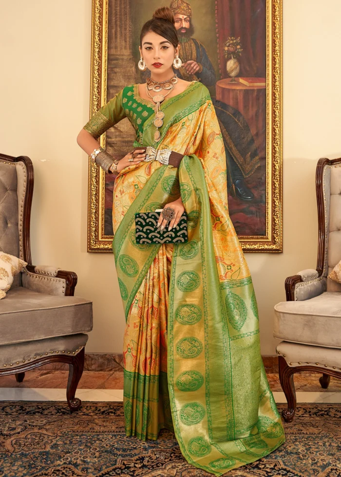 Yellow & Green Kanjivaram Saree