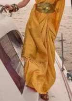 Yellow Satin Silk Saree