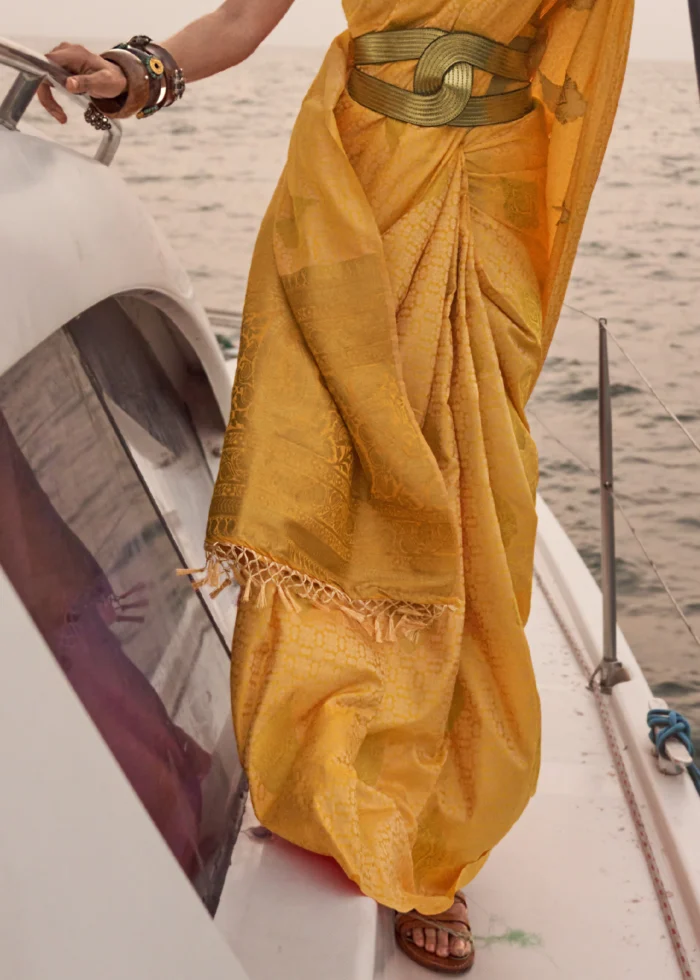 Yellow Satin Silk Saree