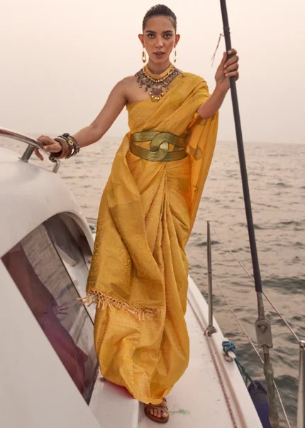 Yellow Satin Silk Saree