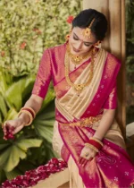 Beige & Pink Kanjivaram Saree