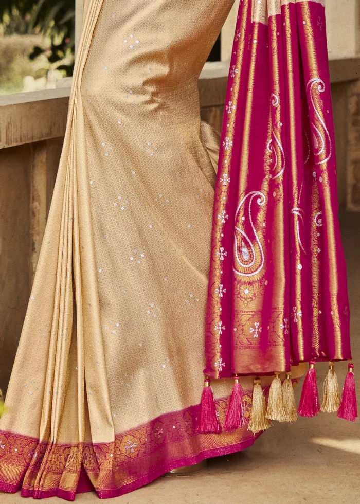 Beige & Pink Kanjivaram Saree