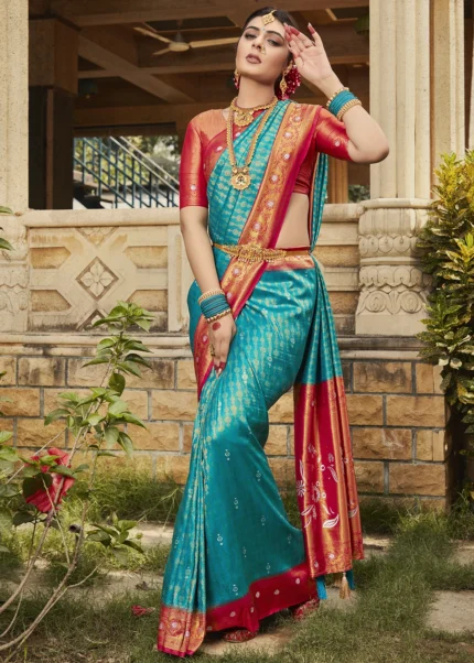 Blue & Red Kanjivaram Saree