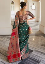 Bottle Green Paithani Silk Saree