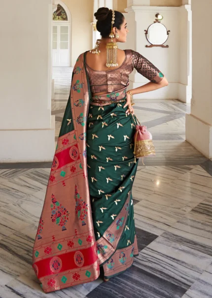 Bottle Green Paithani Silk Saree