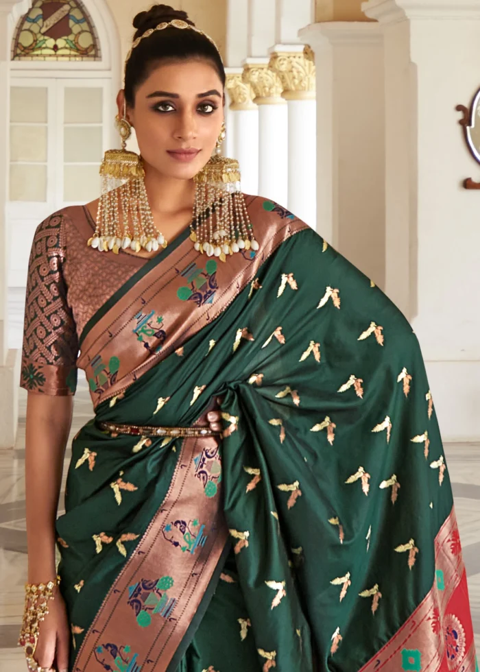 Bottle Green Paithani Silk Saree