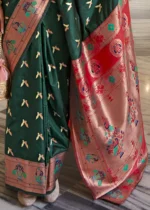 Bottle Green Paithani Silk Saree