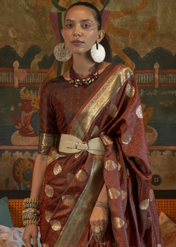 Chocolate Brown Banarasi Saree