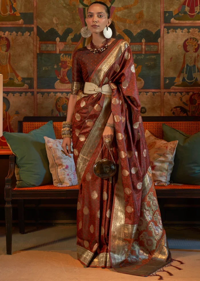 Chocolate Brown Banarasi Saree