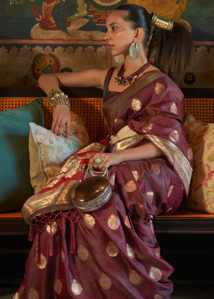 Coffee Maroon Banarasi Saree