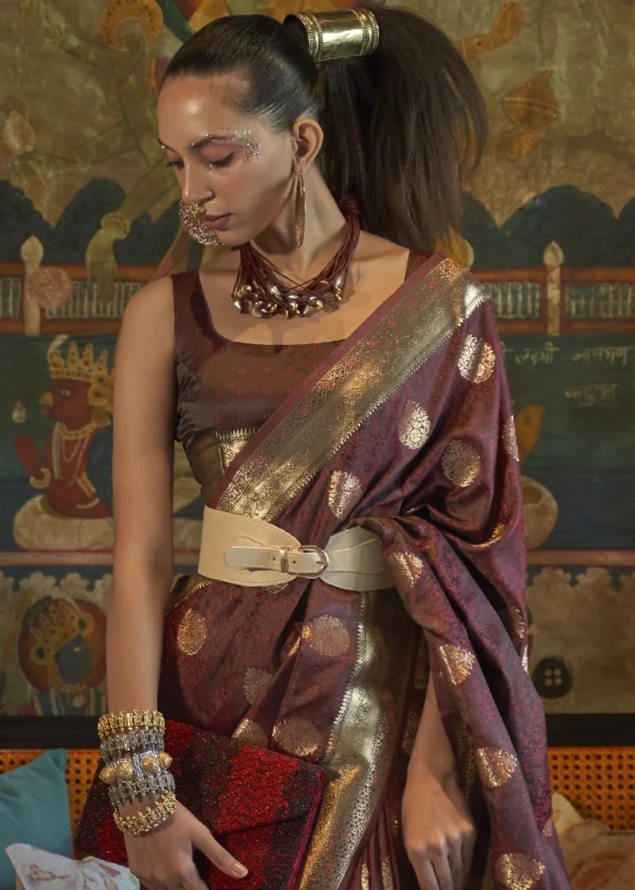 Coffee Maroon Banarasi Saree