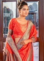 Coral Orange Banarasi Silk Saree