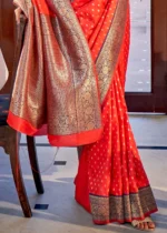 Coral Orange Banarasi Silk Saree