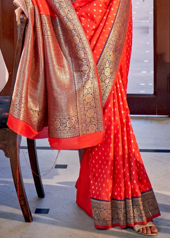 Coral Orange Banarasi Silk Saree