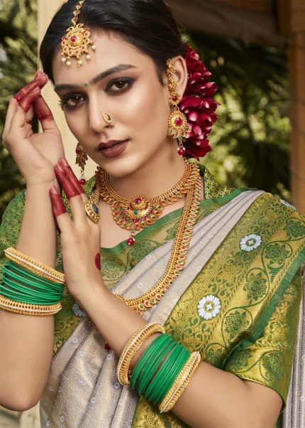 Gray & Green Kanjivaram Saree