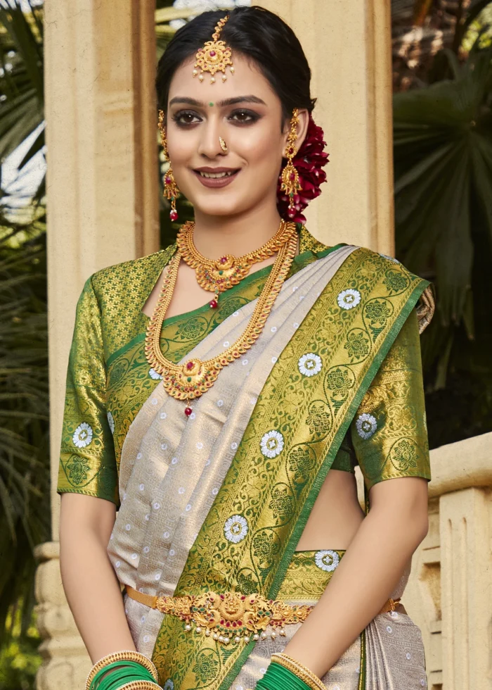 Gray & Green Kanjivaram Saree