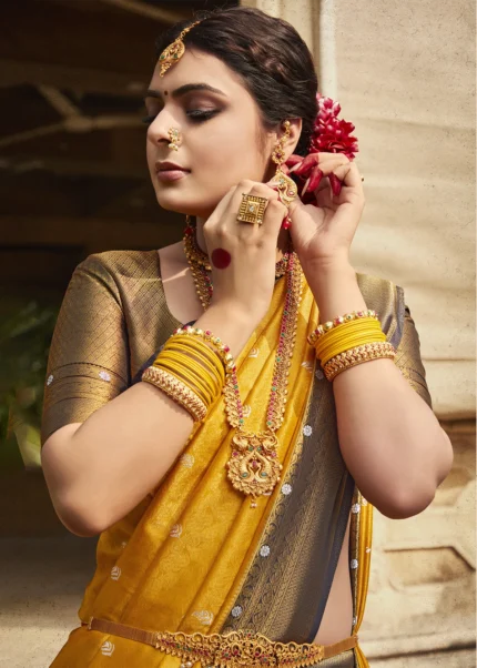 Honey Yellow Kanjivaram Saree