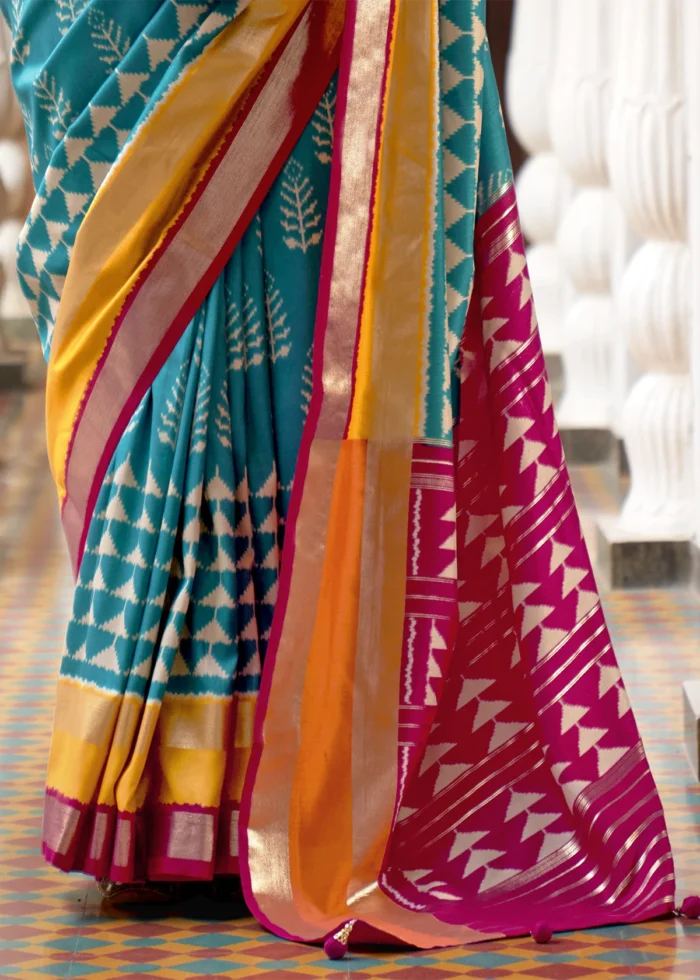 Horizon Blue Patola Silk Saree