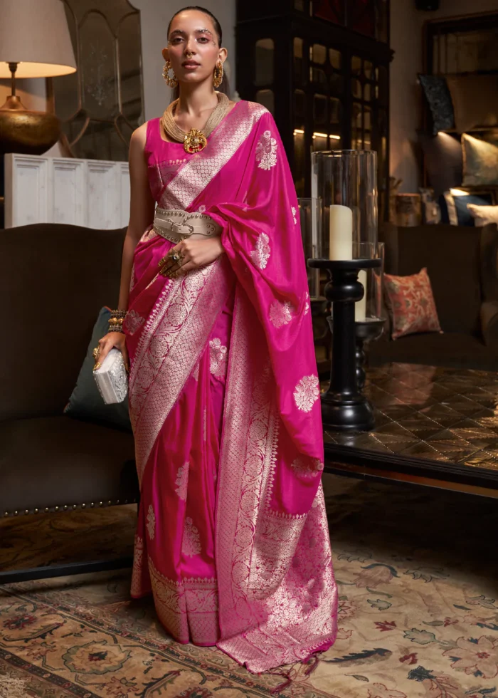 Hot Pink Banarasi Saree