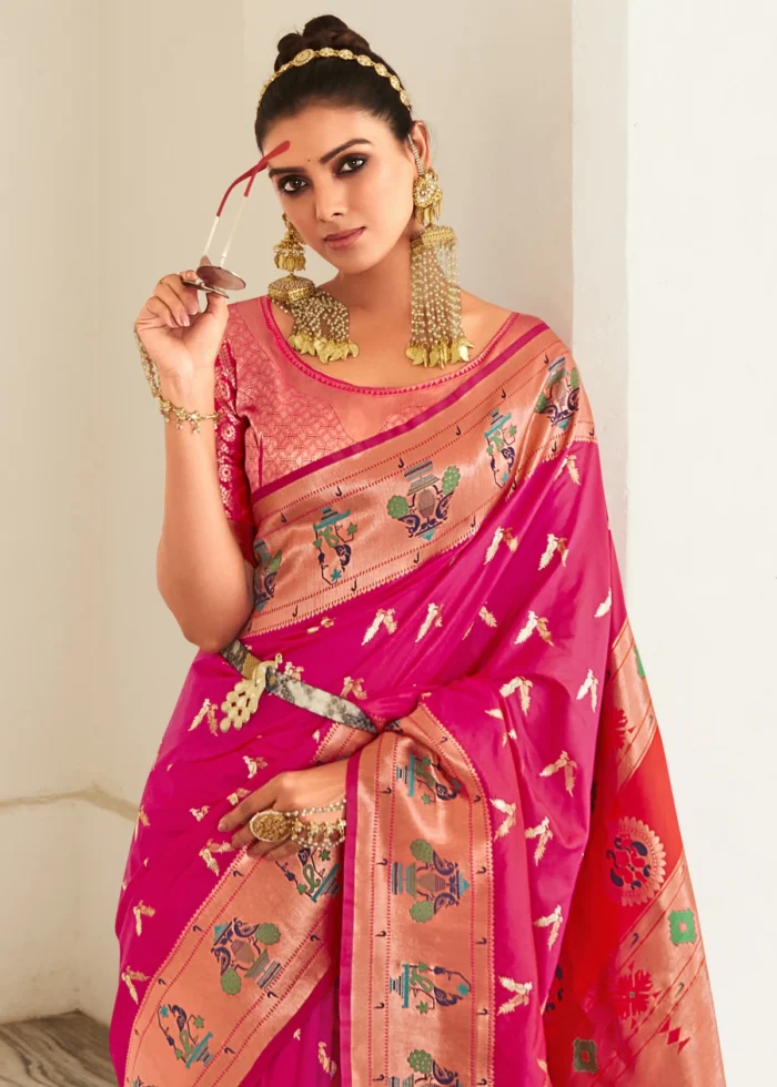 Hot Pink Paithani Silk Saree