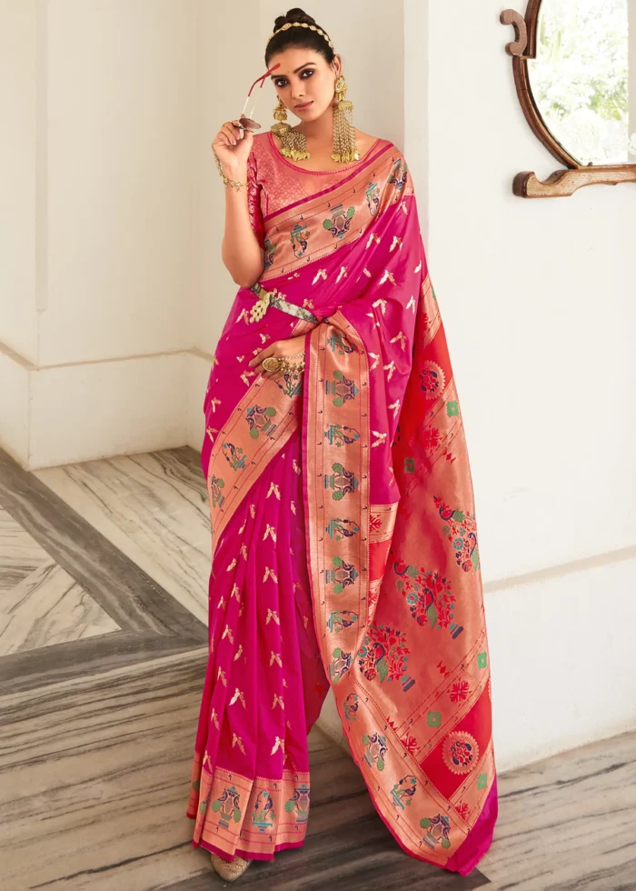 Hot Pink Paithani Silk Saree