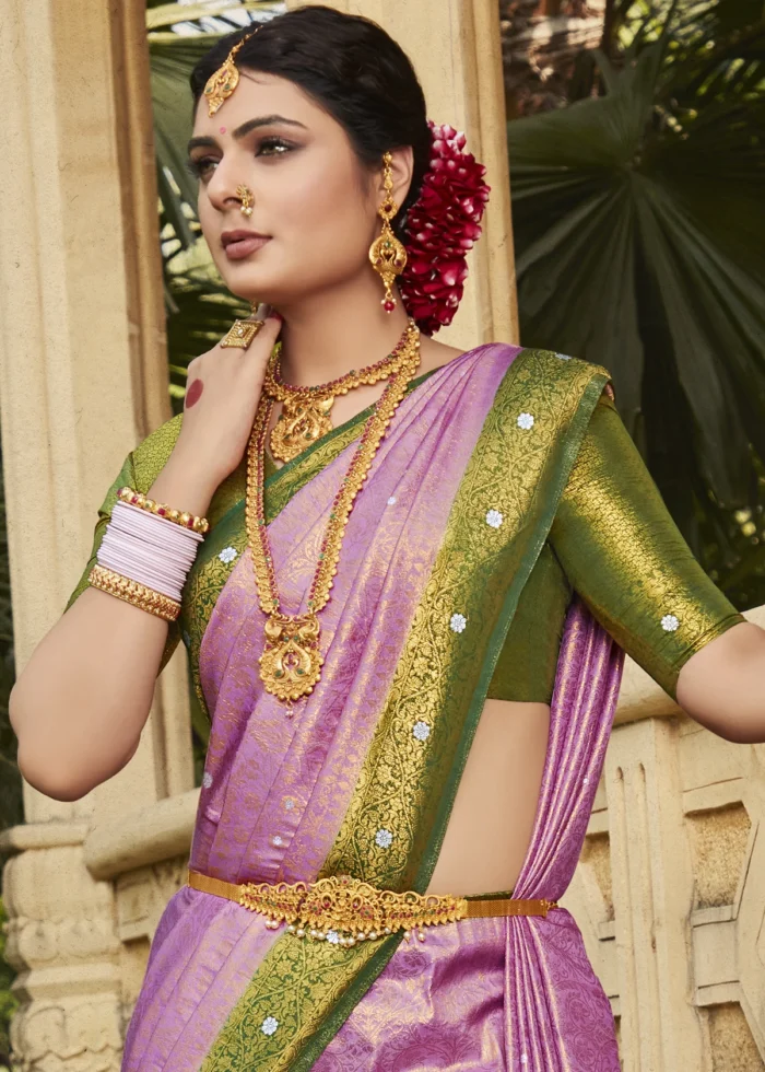 Lavender Purple & Green Kanjivaram Saree