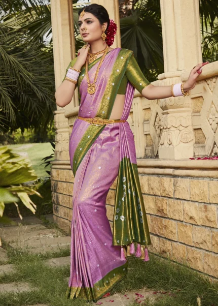 Lavender Purple & Green Kanjivaram Saree