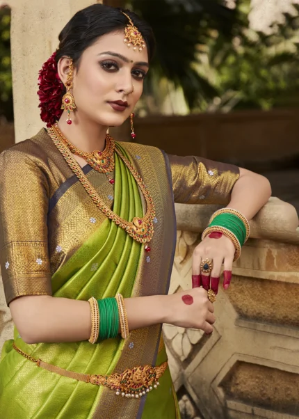 Lime Green Kanjivaram Saree