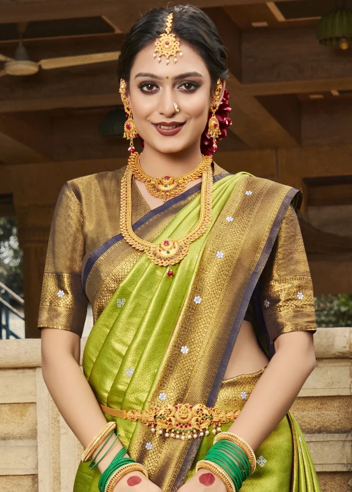 Lime Green Kanjivaram Saree