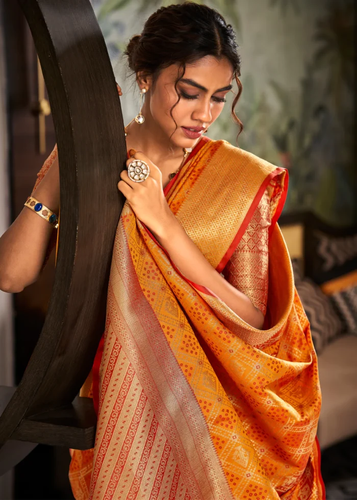 Marigold Orange Patola Silk Saree