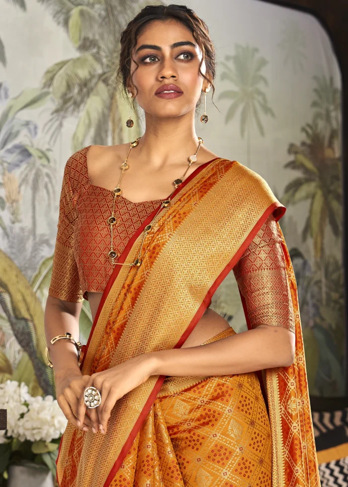 Marigold Orange Patola Silk Saree