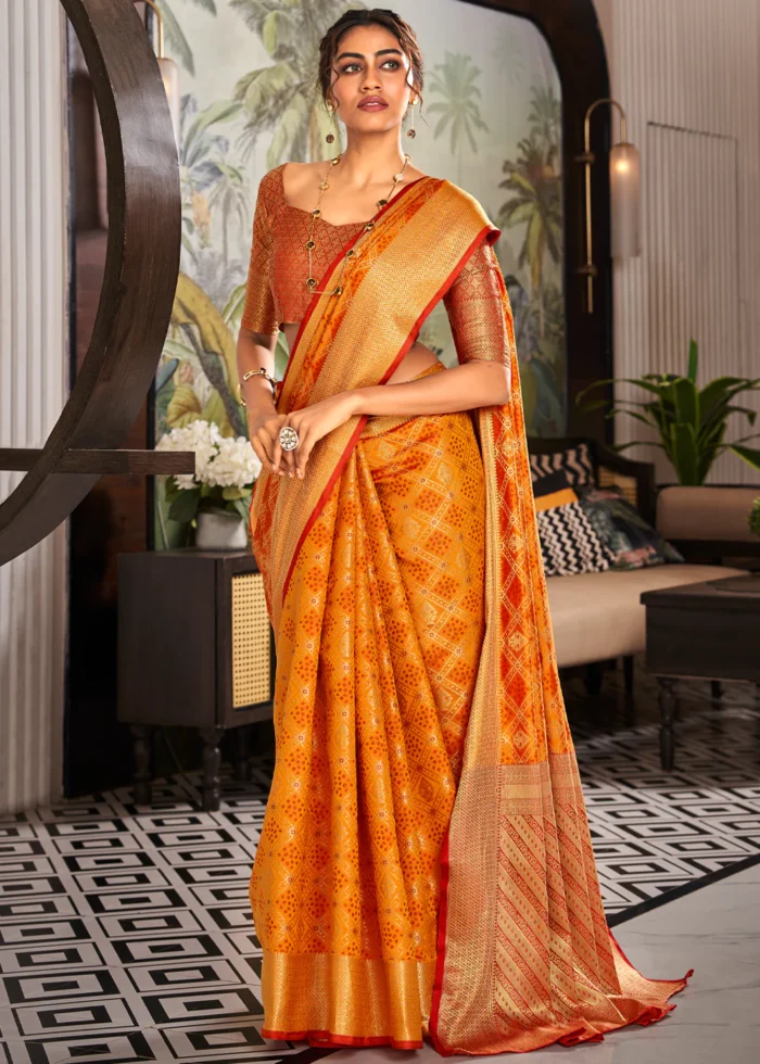 Marigold Orange Patola Silk Saree