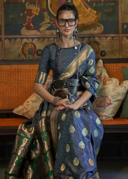 Medieval Blue Banarasi Saree