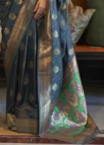 Medieval Blue Banarasi Saree