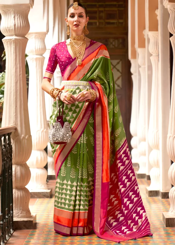 Mehndi Green Patola Silk Saree