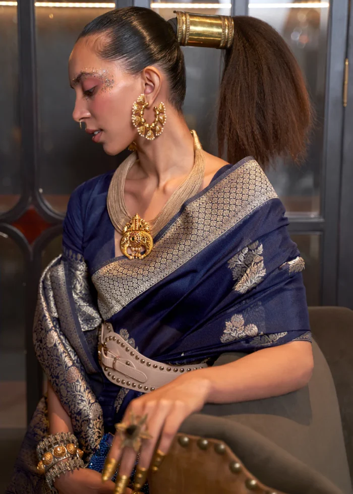 Navy Blue Banarasi Saree