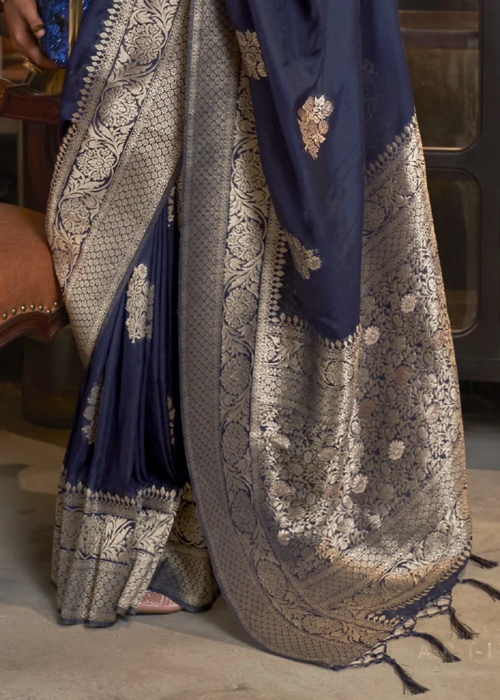 Navy Blue Banarasi Saree