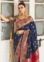 Navy Blue Paithani Silk Saree