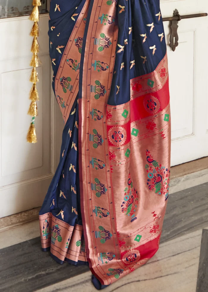 Navy Blue Paithani Silk Saree