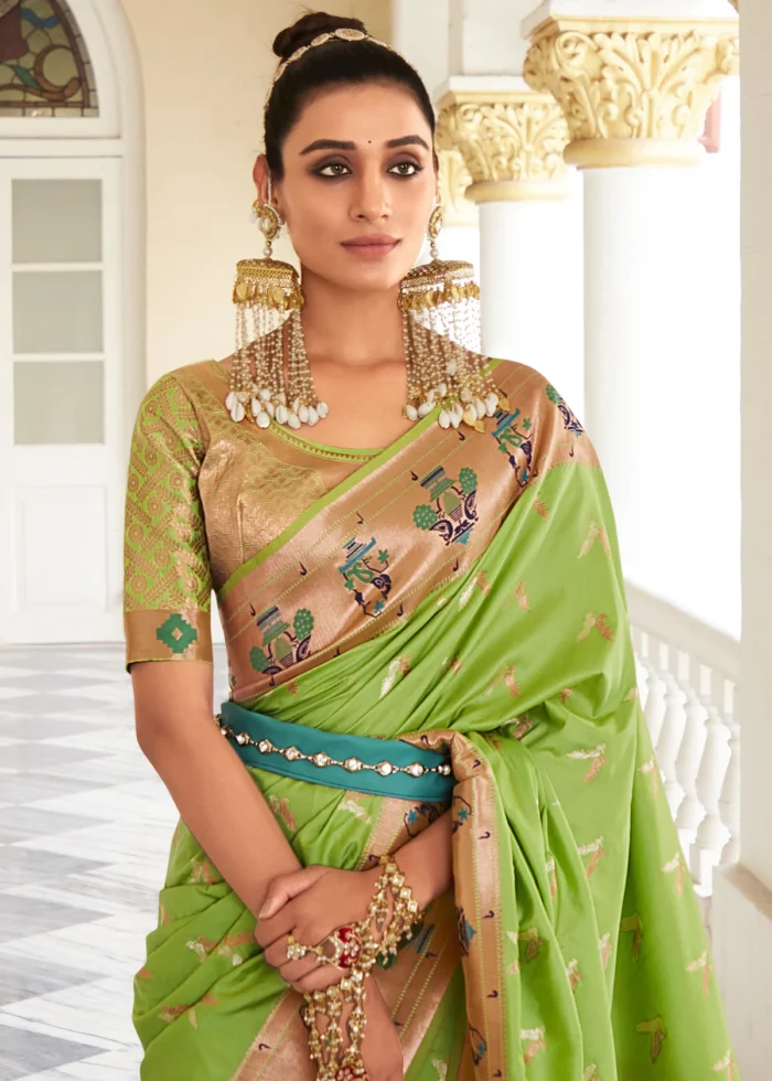 Parrot Green Paithani Silk Saree