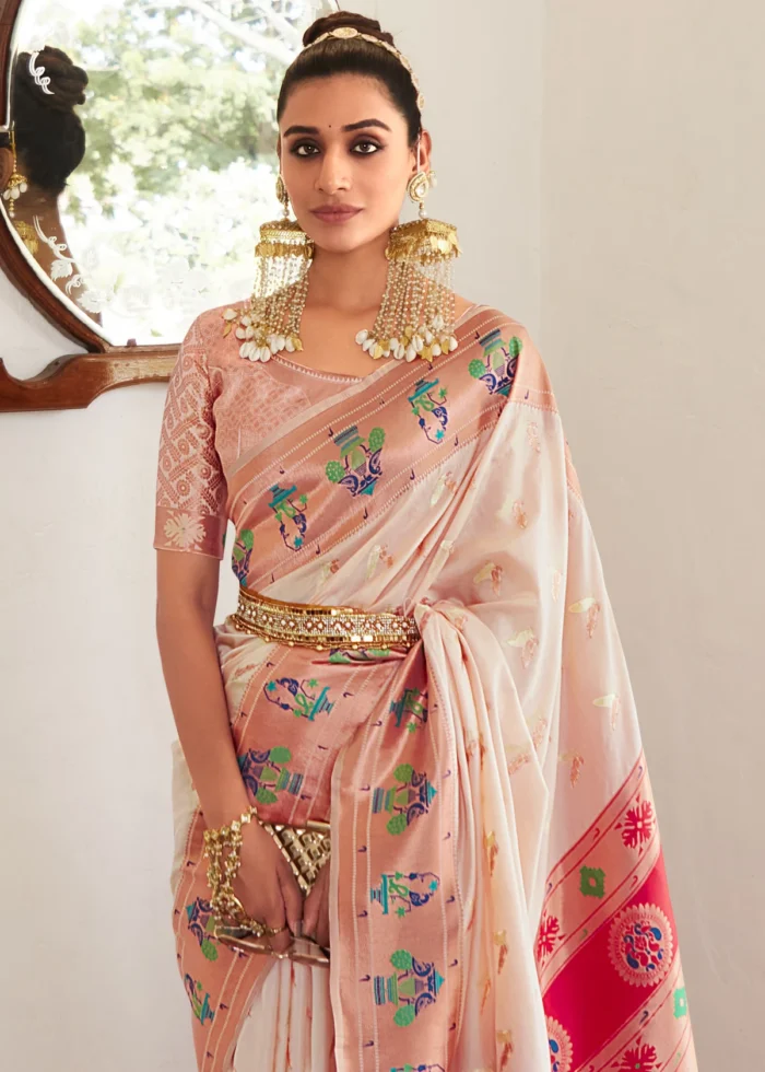 Pastel Pink Paithani Silk Saree