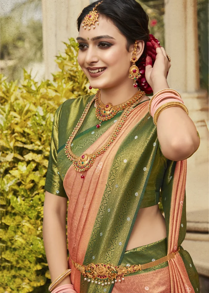 Peach & Green Kanjivaram Saree