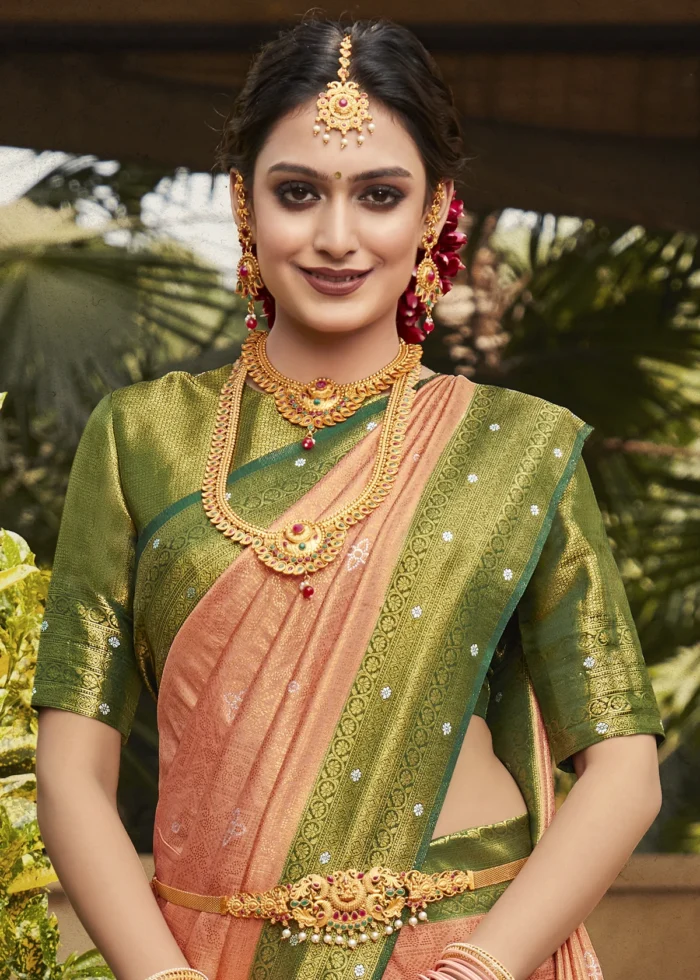 Peach & Green Kanjivaram Saree