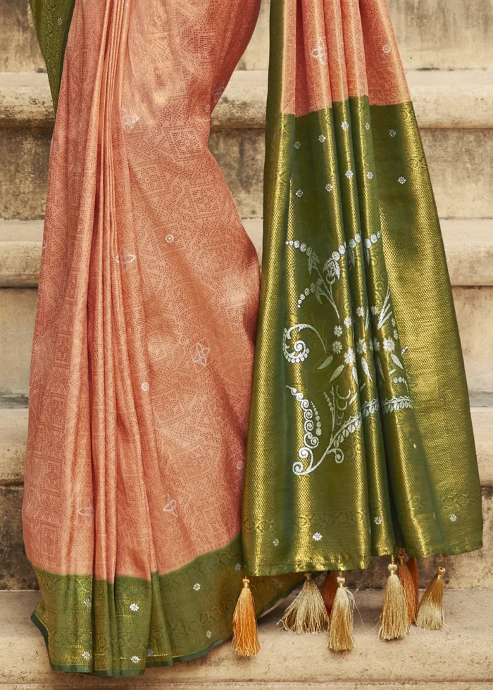 Peach & Green Kanjivaram Saree