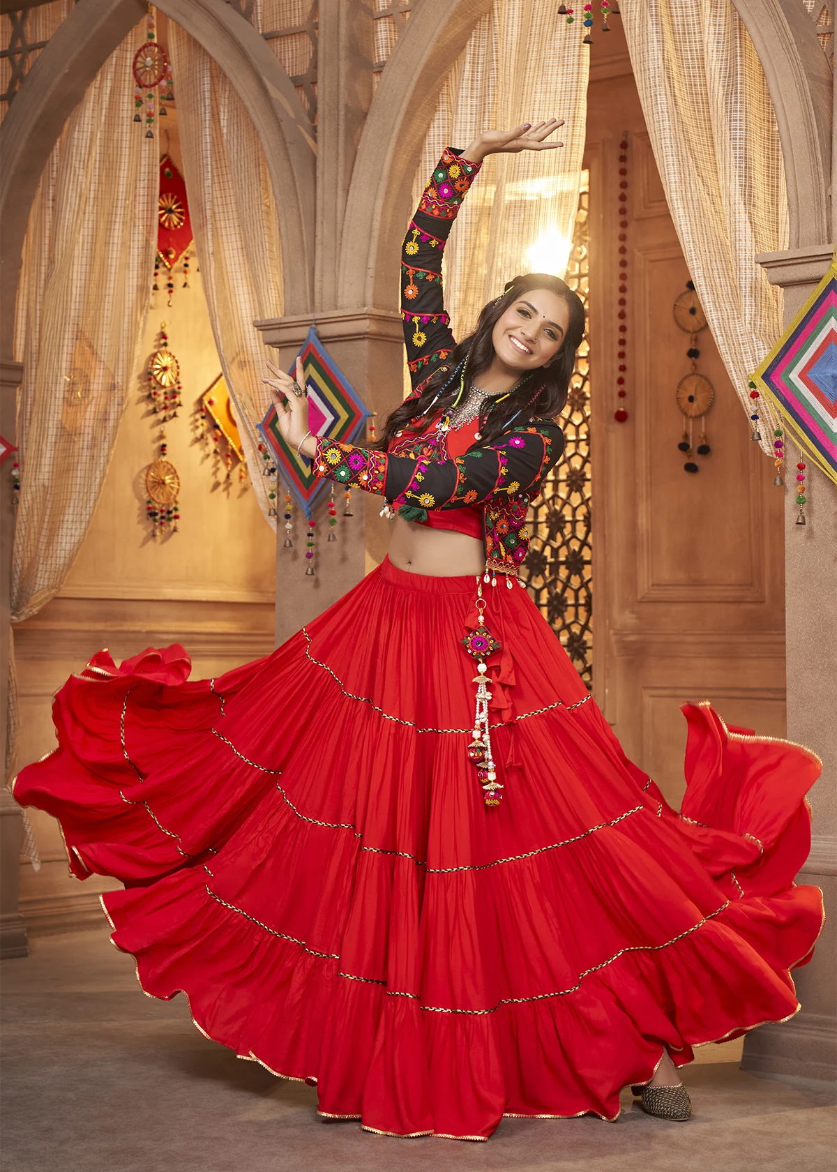 Red Lehenga Choli with Mirror Work